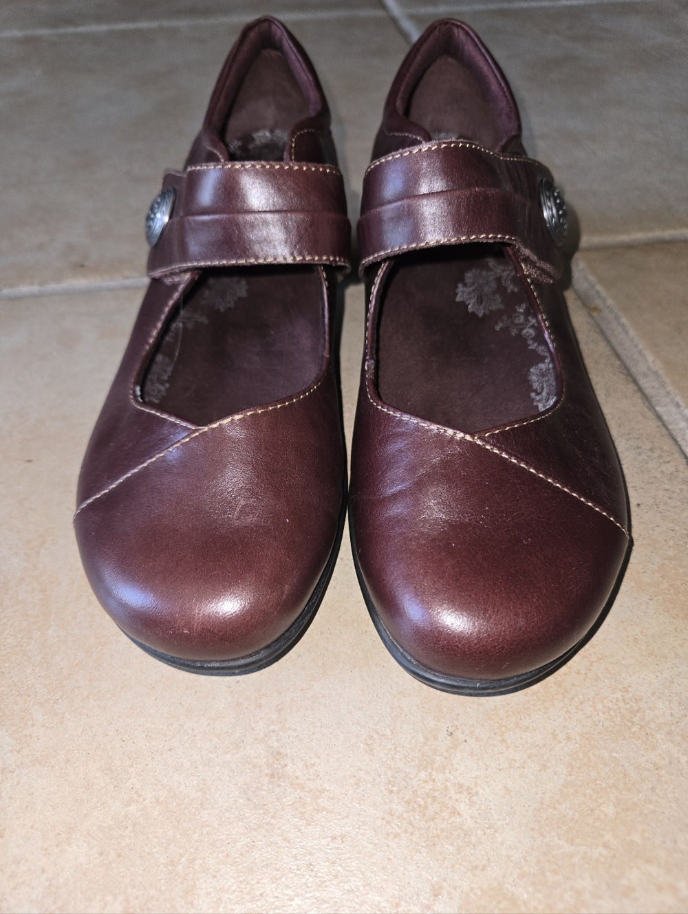 Taos Footwear Burgundy Leather Mary Jane Majesty Low Heel Button Strap Shoes 8.5 - Picture 8 of 13